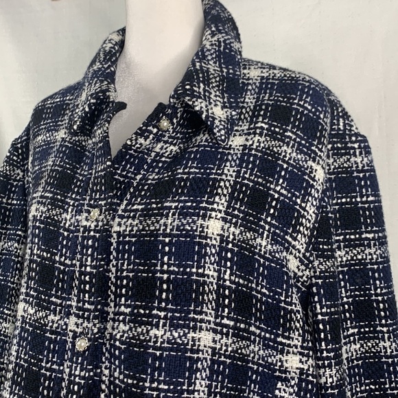 Express Black, Blue & White Cropped Tweed Embellished Shirt Jacket- NWT - Picture 5 of 17